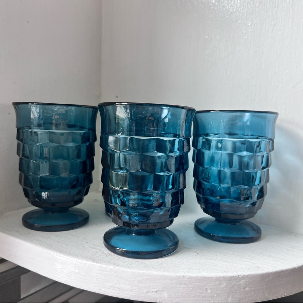 Vintage Whitehall Riviera Blue Cubist Glasses